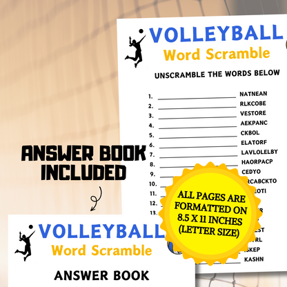 Volleyball Word Scramble Game | Minimalist Volleyball Team Think Fast Game