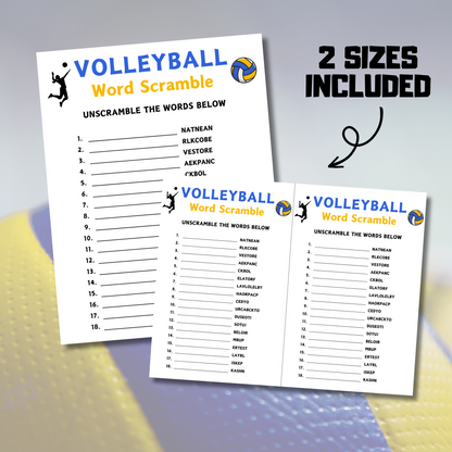 Volleyball Word Scramble Game | Minimalist Volleyball Team Think Fast Game
