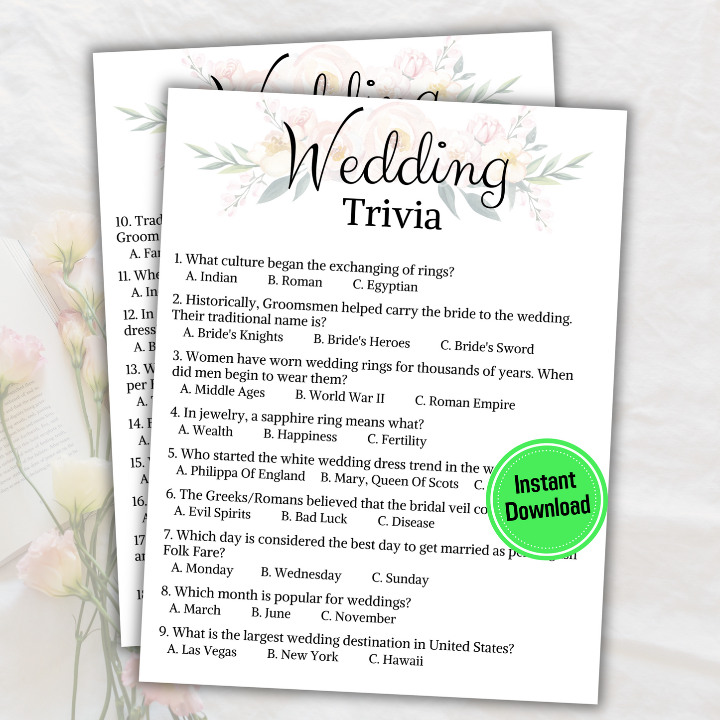 Wedding Trivia Game | Printable Bridal Shower Trivia Quiz