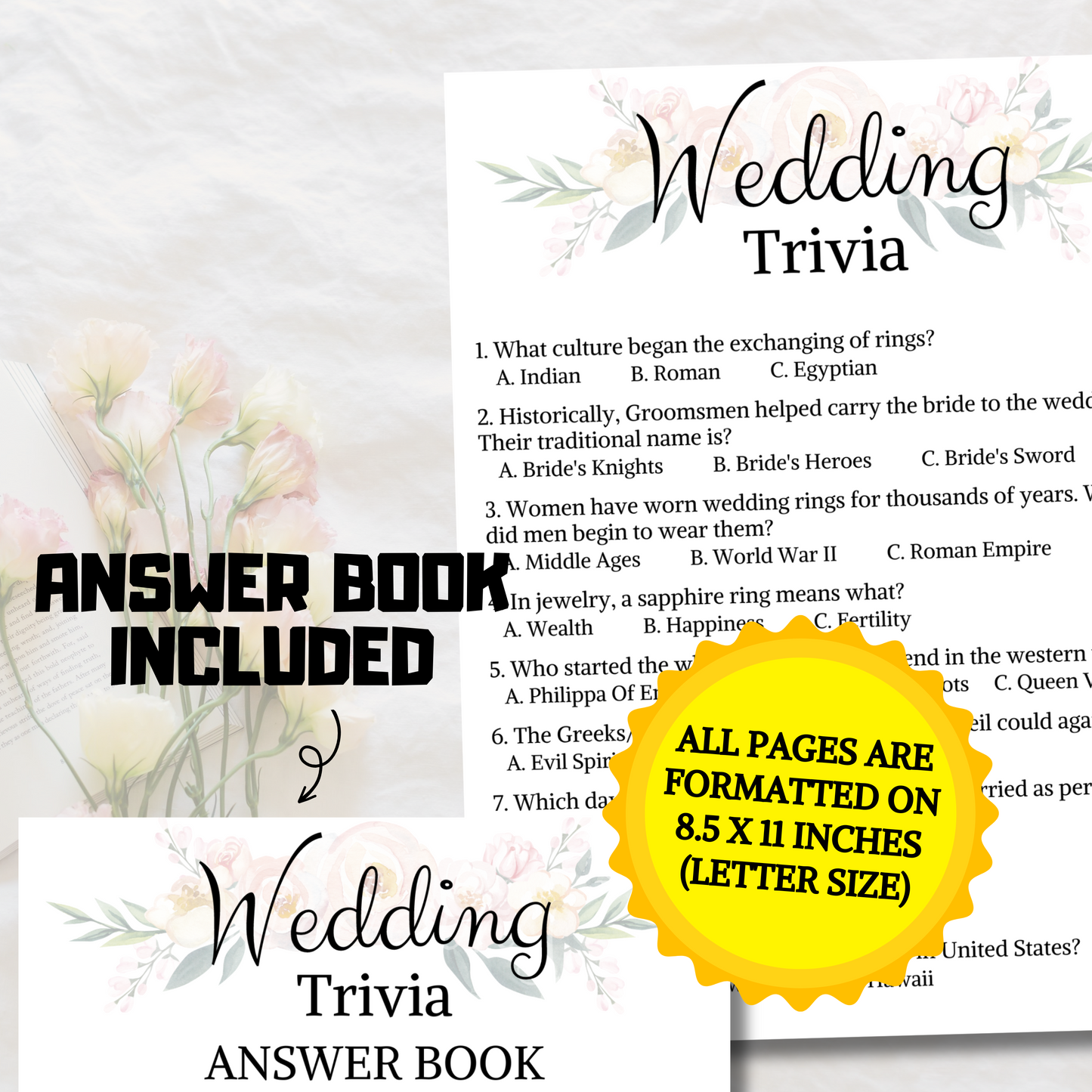 Wedding Trivia Game | Printable Bridal Shower Trivia Quiz