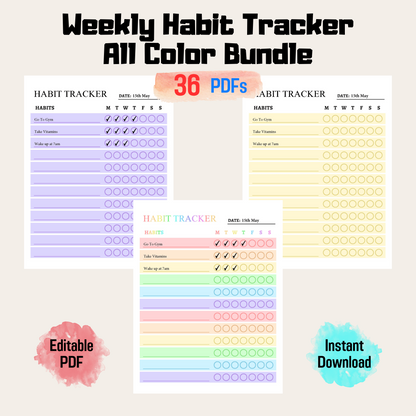 Minimalistic Weekly Habit Tracker, 7 Day Habit Challenge, Digital Habit Routine Tracker, A4/Letter, Instant Download PDF