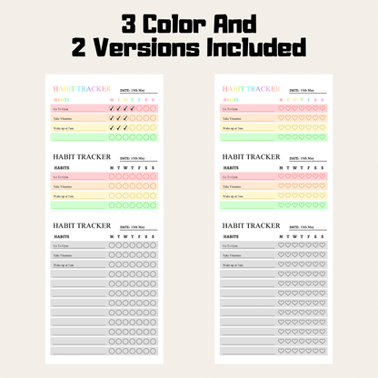 Weekly Habit Tracker 1: Rainbow Color 3 Color and 2 Versions Included