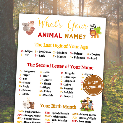 What's Your Animal Name Game | Printable Animal Name Generator