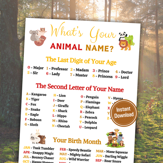 What's Your Animal Name Game | Printable Animal Name Generator