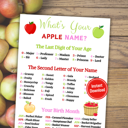 What's Your Apple Name Game | Printable Apple Name Generator