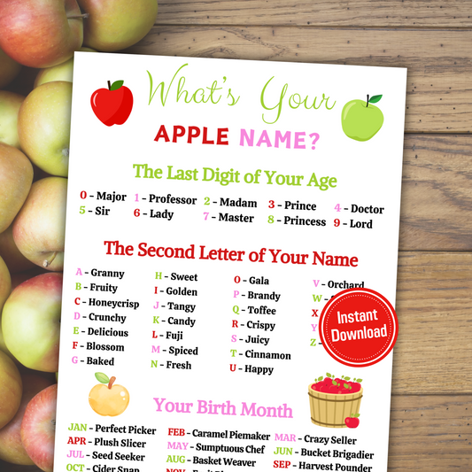 What's Your Apple Name Game | Printable Apple Name Generator