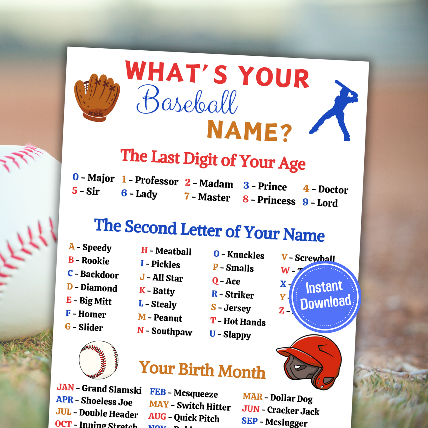 What's Your Baseball Name Game | Printable Baseball Name Creator