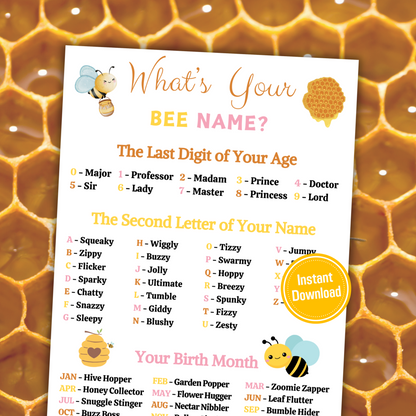 What's Your Bee Name Game | Printable Bee Name Generator