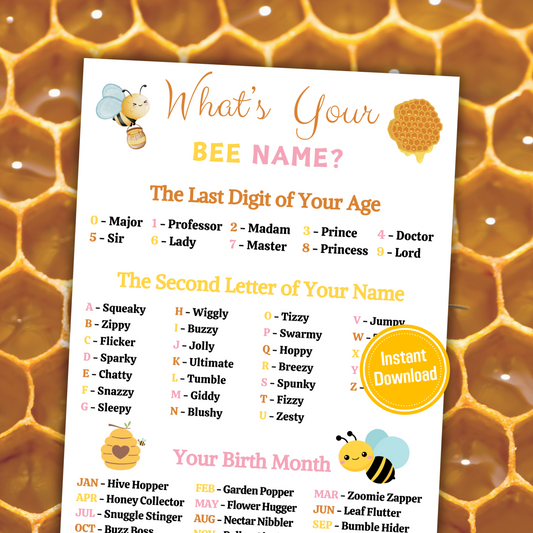 What's Your Bee Name Game | Printable Bee Name Generator