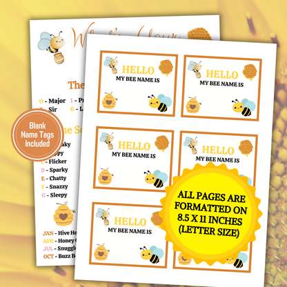 What's Your Bee Name Game | Printable Bee Name Generator