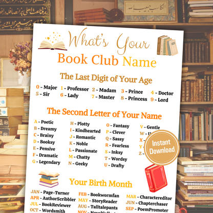 What's Your Book Club Name Game | Printable Book Club Name Creator