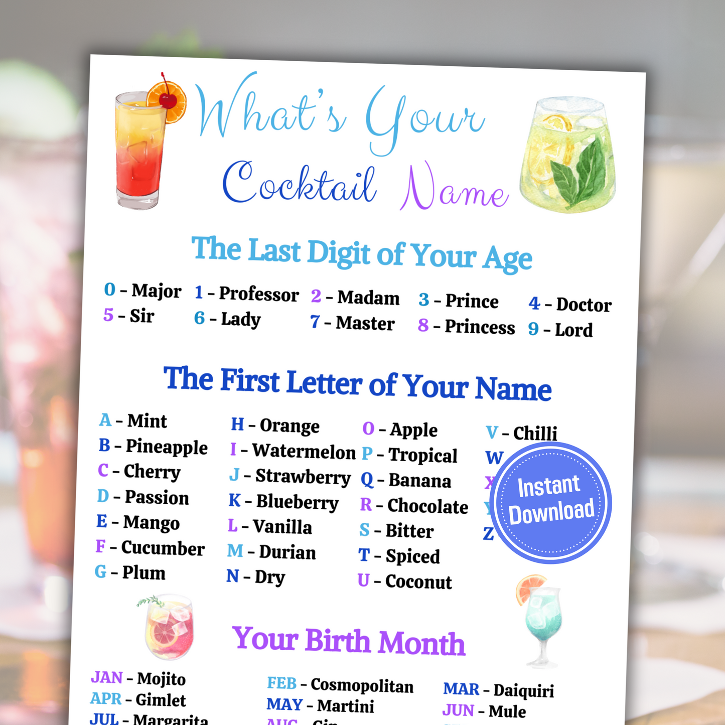 What's Your Cocktail Name | Printable Cocktail Name Generator