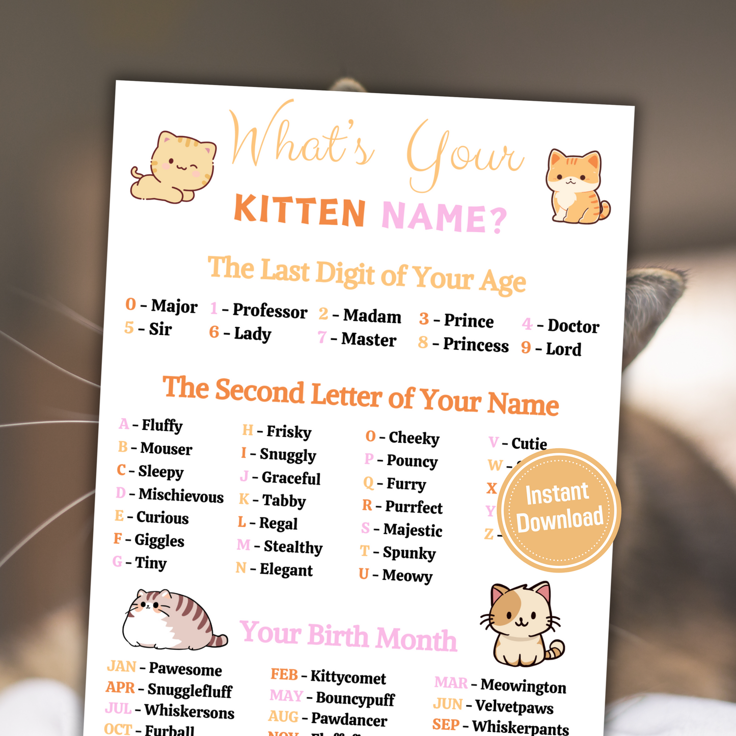 What's Your Kitten Name Game | Printable Kitten Name Generator
