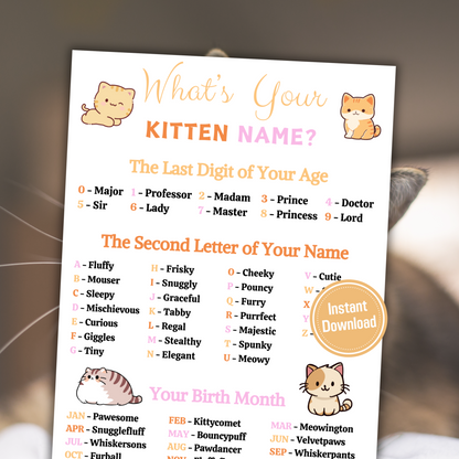 What's Your Kitten Name Game | Printable Kitten Name Generator