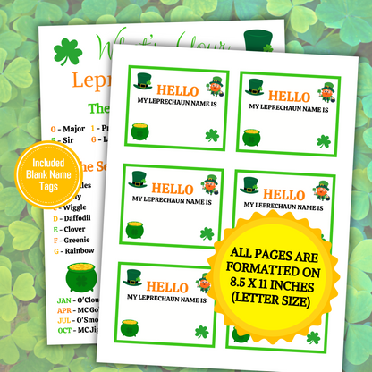 What's Your Leprechaun Name Game | Printable St. Patrick's Day Leprechaun Name Generator