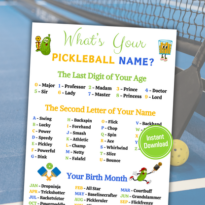 What's Your Pickleball Name Game | Printable Pickleball Name Generator