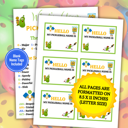 What's Your Pickleball Name Game | Printable Pickleball Name Generator