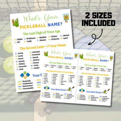 What's Your Pickleball Name Game | Printable Pickleball Name Generator