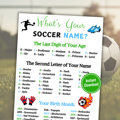 What's Your Soccer Name Game | Printable Soccer Name Generator