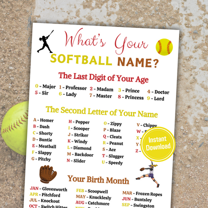 What's Your Softball Name Game | Printable Softball Name Generator