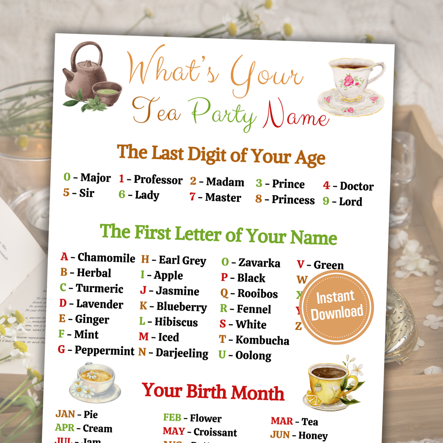 What's Your Tea Party Name Game | Printable Tea Party Name Creator