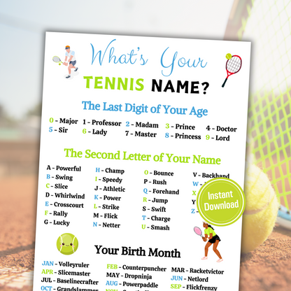 What's Your Tennis Name Game | Printable Tennis Name Generator