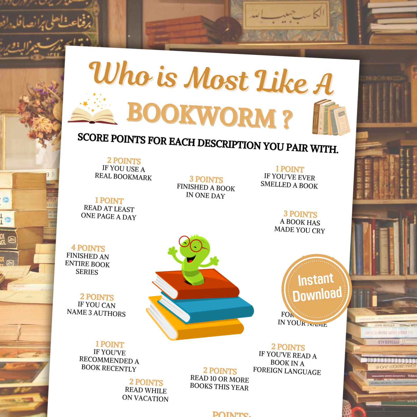 Who Is Most Like A Bookworm Game | Book Club Games