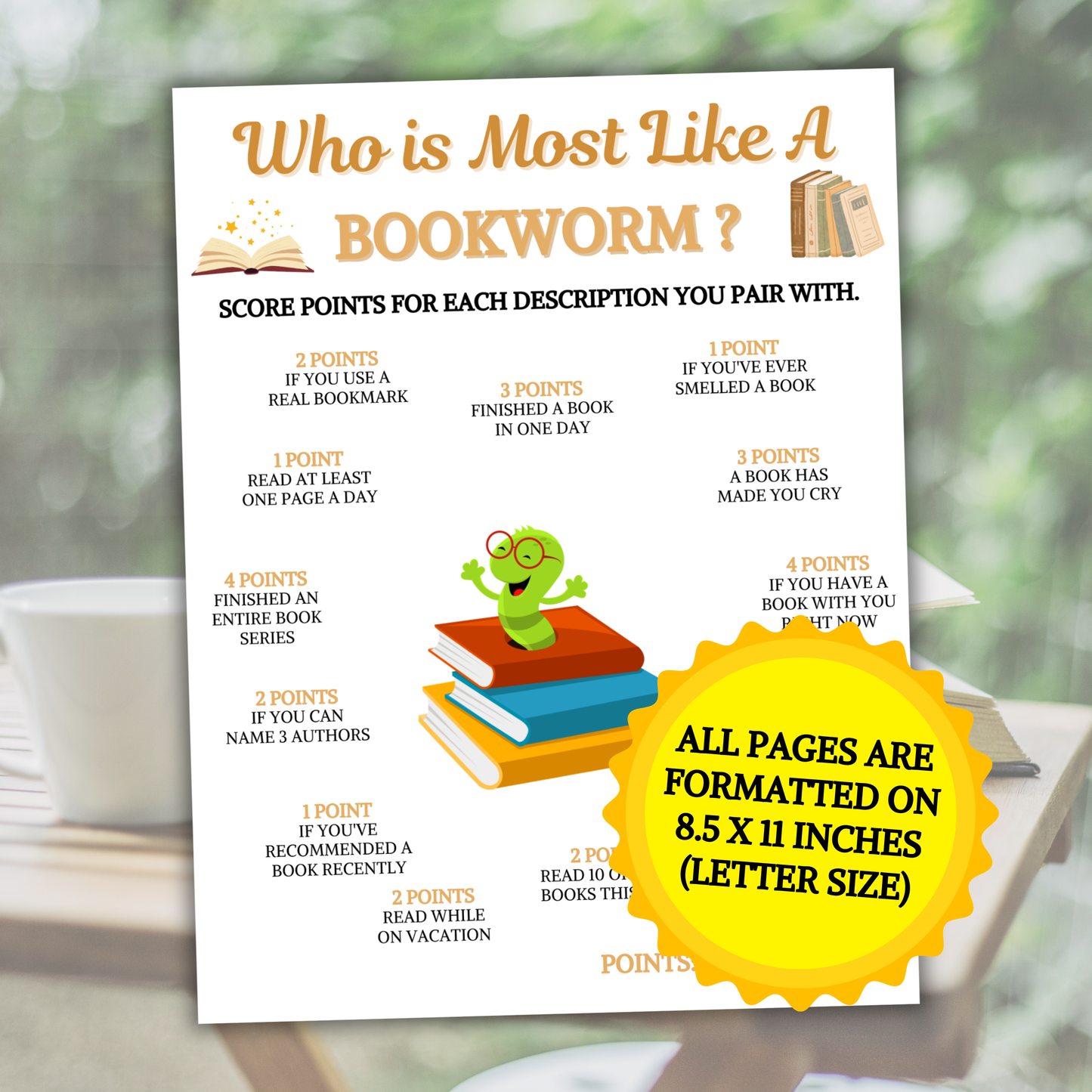 Who Is Most Like A Bookworm Game | Book Club Games