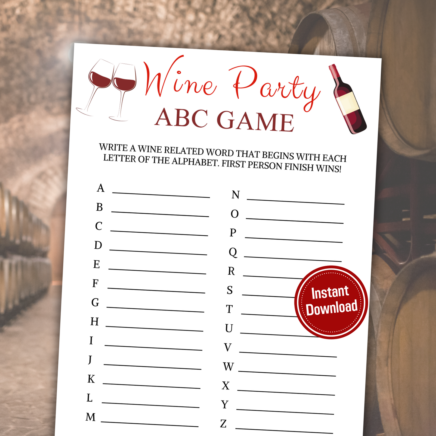 Wine ABC Game | Printable A-Z Race Game