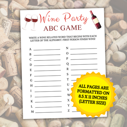 Wine ABC Game | Printable A-Z Race Game