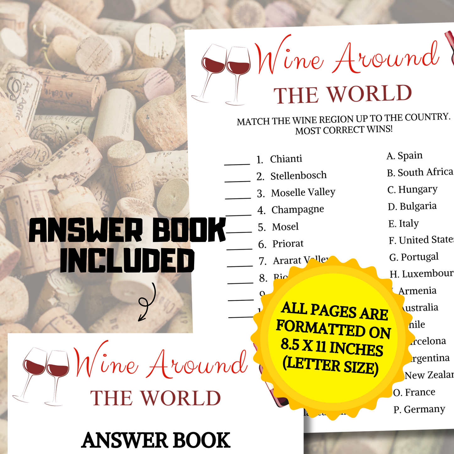 Wine Around The World Game | Printable Wine Party Game