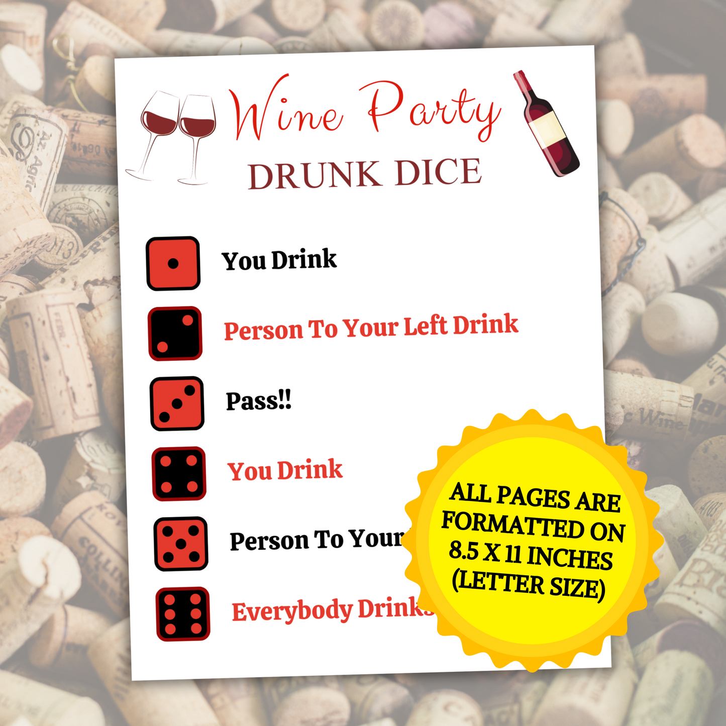 Wine Drunk Dice Game | Printable Left Right Drinking Game