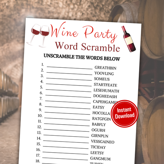 Wine Party Word Scramble Game | Wine Tasting Party Games