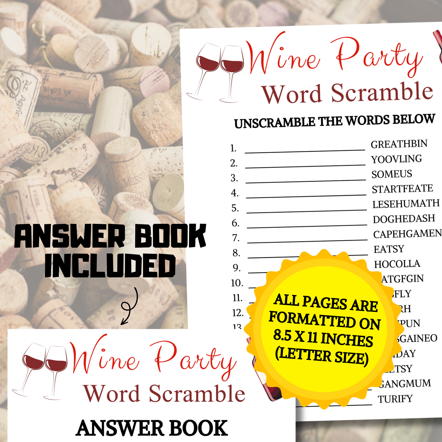 Wine Party Word Scramble Game | Wine Tasting Party Games