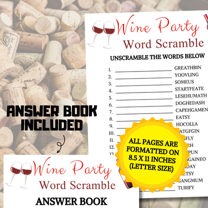 Wine Party Word Scramble Game | Wine Tasting Party Games