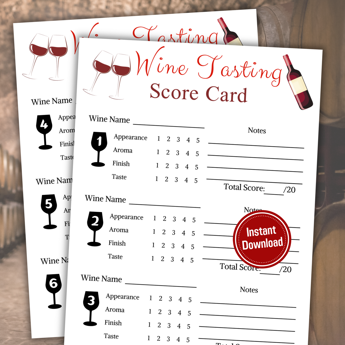 Wine Tasting Card | Printable Wine Tasting Scorecard