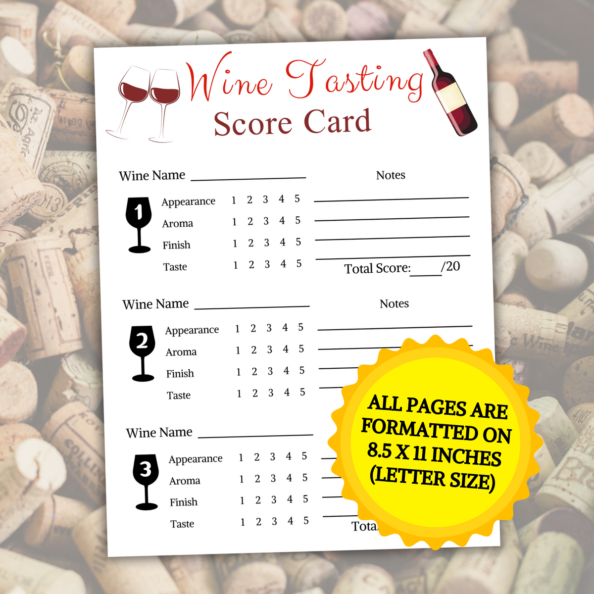 Printable Wine Tasting Chart DIY :: Wine Tasting Notes Template {Free