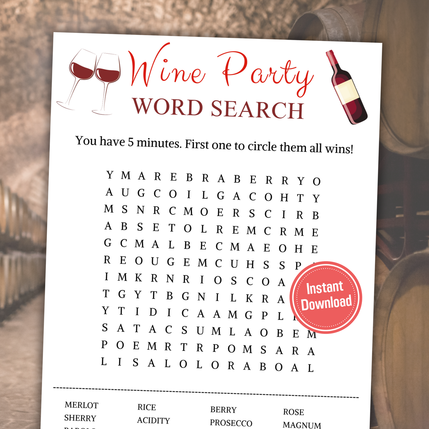 Wine Word Search Game | Printable Wine Word Search Puzzle Game