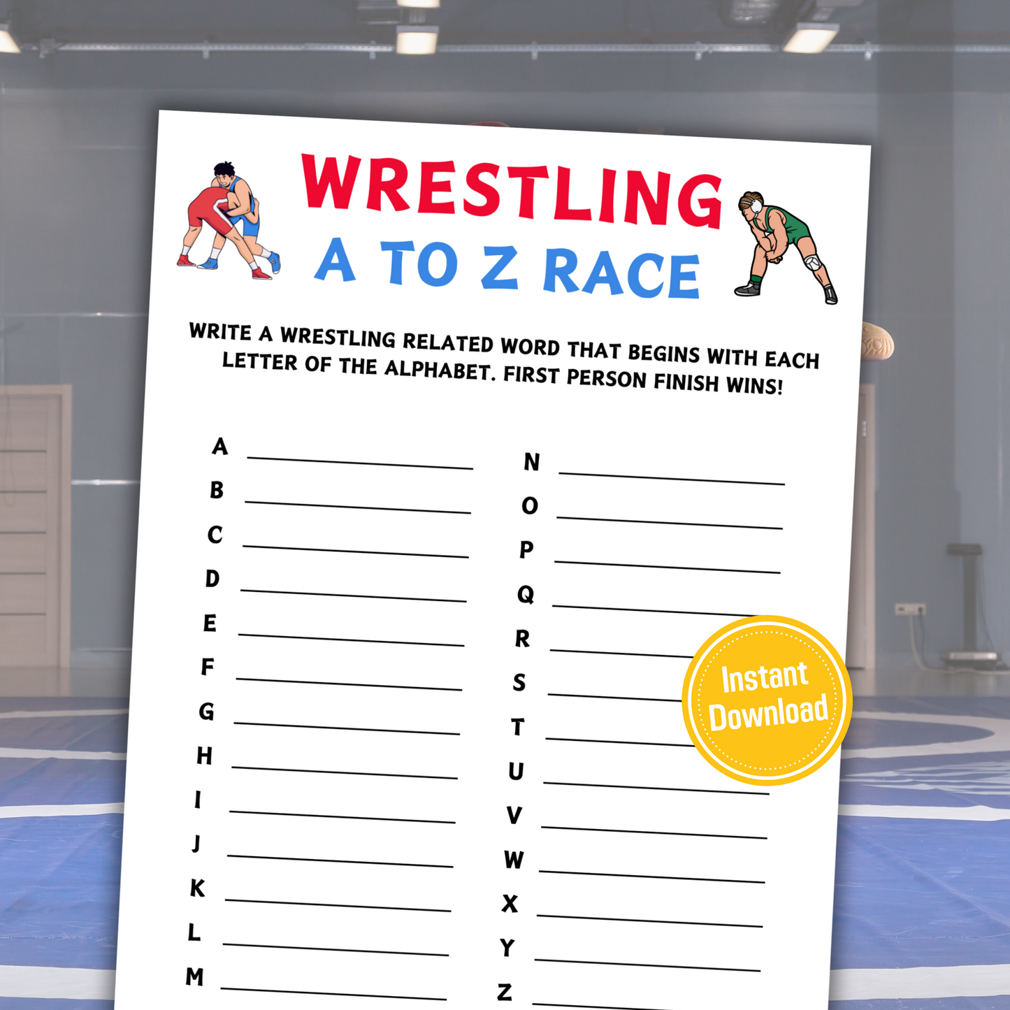 Wrestling A To Z Race Game | Printable Wrestling Team ABC Race Games