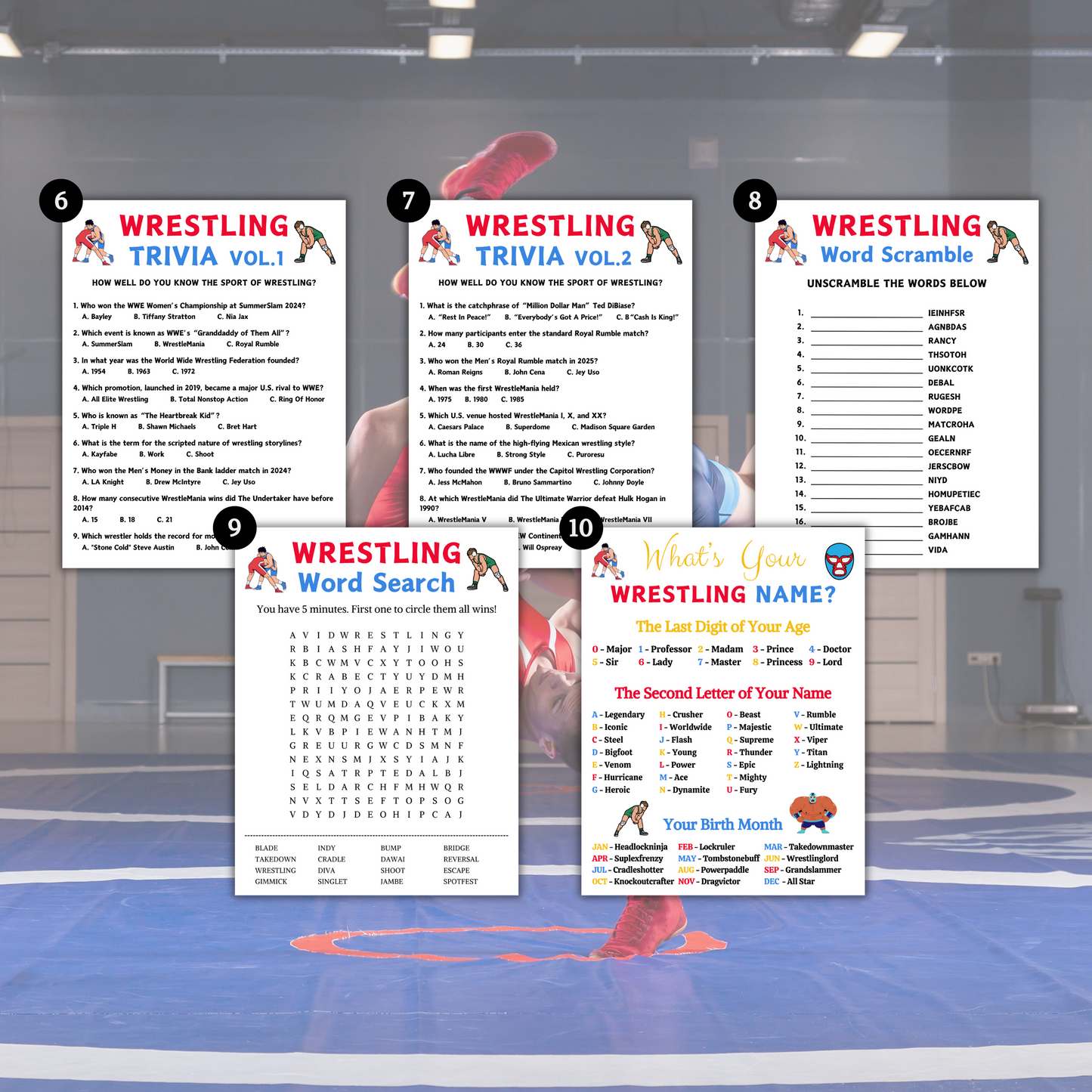 Wrestling Games Bundle | Printable Wrestling Party Game